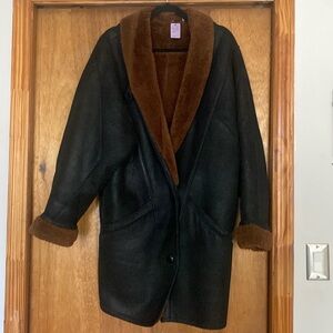 Vintage Black + Brown Leather Shearling Coat